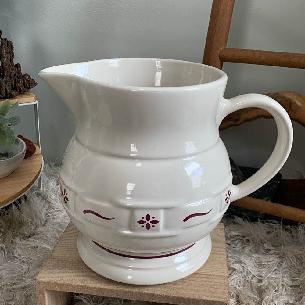 Longaberger Pottery 32 oz. Pitcher Woven Traditions Heritage Red Accent Design